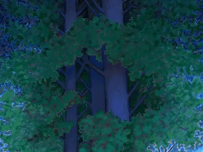 Pukekura Park brushes digital drawing dusk flowers green illustration impressionism landscape leaves new zealand painting park photoshop plants purple sketch tablet trees wacom