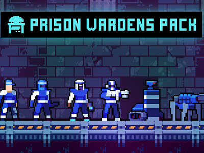 Prison Wardens Pixel Art Character Pack 2d art asset assets character cyberpunk game assets gamedev illustration indie indie game pixel pixelart pixelated platformer sprite sprites spritesheet spritesheets