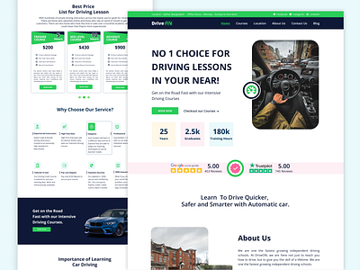 DriveON - Driving School Landing Page colourful driving school driving website education home design homepage landing page landing website lession ui design ui ux design web design website redesign