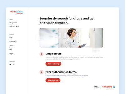 Medicine search tool button canada clean dashboard drug search figma hospital landing landing page light mode medication medicine primary button red search page search tool website white