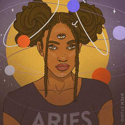 Celestial Aries astrology character design cosmic digital art fantasy art graphic design illustration portrait