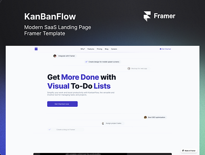 KanbanFLow | Modern SaaS Landing Page Framer Template app branding design framer framer templates ui