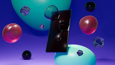 Floating Screen 3d blender bubbles deform design floating reflection smartphone transparence