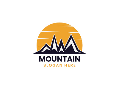 Mountain logo design template with sun outdoor