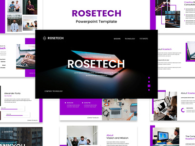 ROSETECH Technology Presentation Template business layout pitch deck powerpoint ppt pptx presentation slides tech template