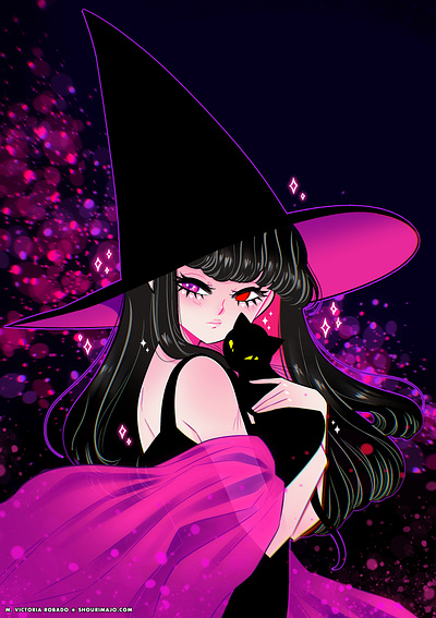 Ouija Witch & Cat anime character design characterdesign clipstudio cute femenine illustration illustrator manga witch