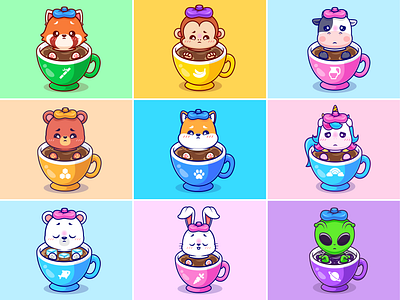Animals Fever🐻🦄🧑🏻‍🚀 alien animals astronaut coffee cup cute drink fever glasses health icon illustration logo medical pet sick space unicorn water zoo