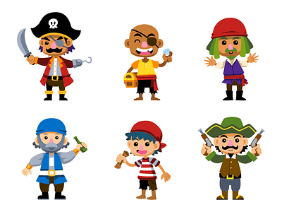 Pirates Character Set cartoon character character design colorful cute design fun funny illustration kid illustration pirates vector