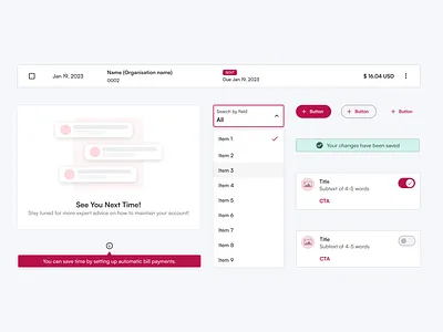 Saas Website Components | Web Design | Design System buttons card daily ui design inspiration design system dropdown empty state error message product design saas saas website success toast switch table ui uiux user experience user interface web components web design