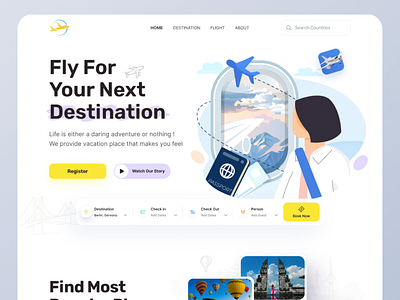 Tour and Travel Agency Website Landing Page: Header adventure agency booking app destination flight flight booking hotel booking landing page ticket tourism travel travel agency travel app travel booking travel landing page travelagent traveling trip vacation website design