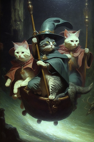 Cats as a Medieval Magician fantasy graphic design illustration