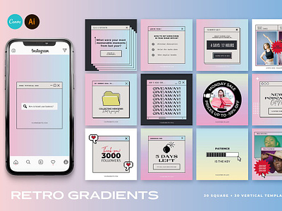 Retro Gradient Instagram Templates branding instagram instagram banner instagram post instagram post template instagram posts instagram posts template instagram stories instagram stories template instagram story instagram story template instagram template instagram templates social media social media banner social media pack social media templates socialmedia stories ui