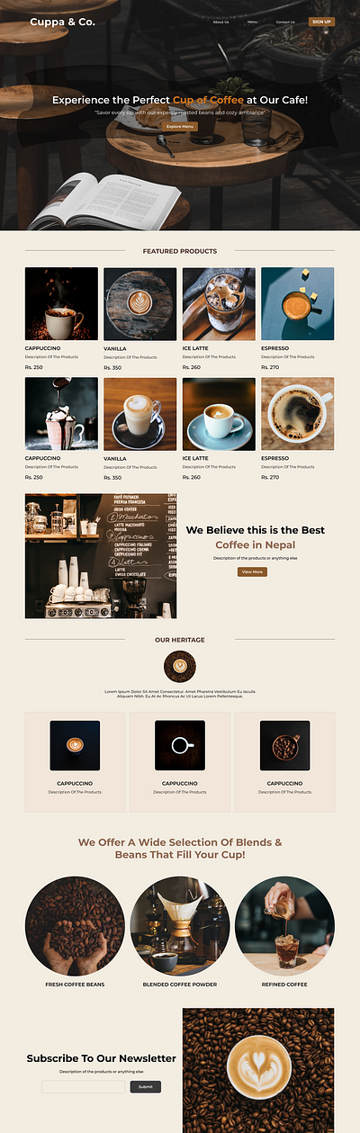 Coffee Shop Landing Page Design figma ui visual design