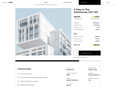 Property investment platform assets clean crypto digital assets investment light marketplace micro unit modern property real estate rent sale sharp website