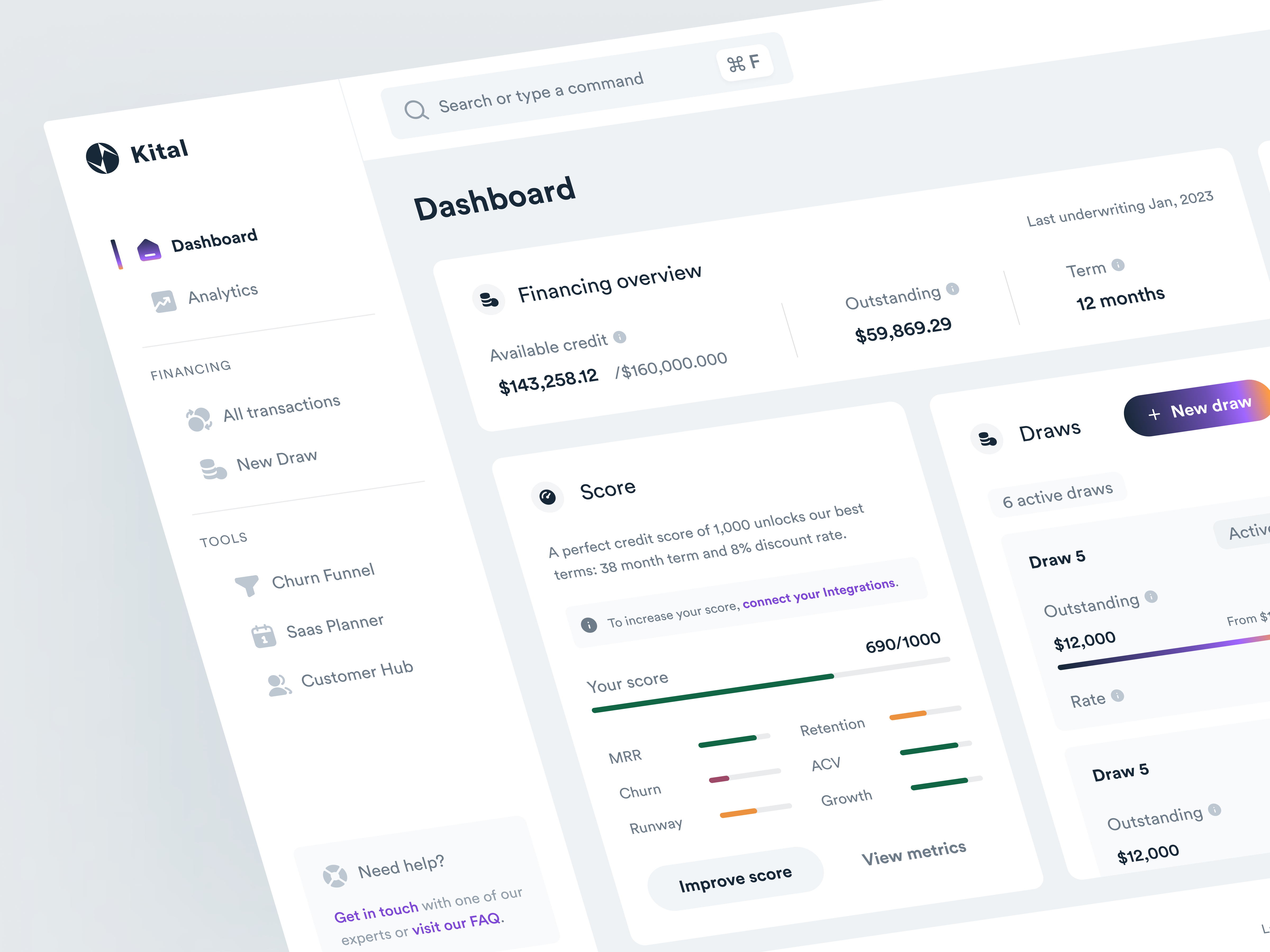 Example of Dashboard & financing overview