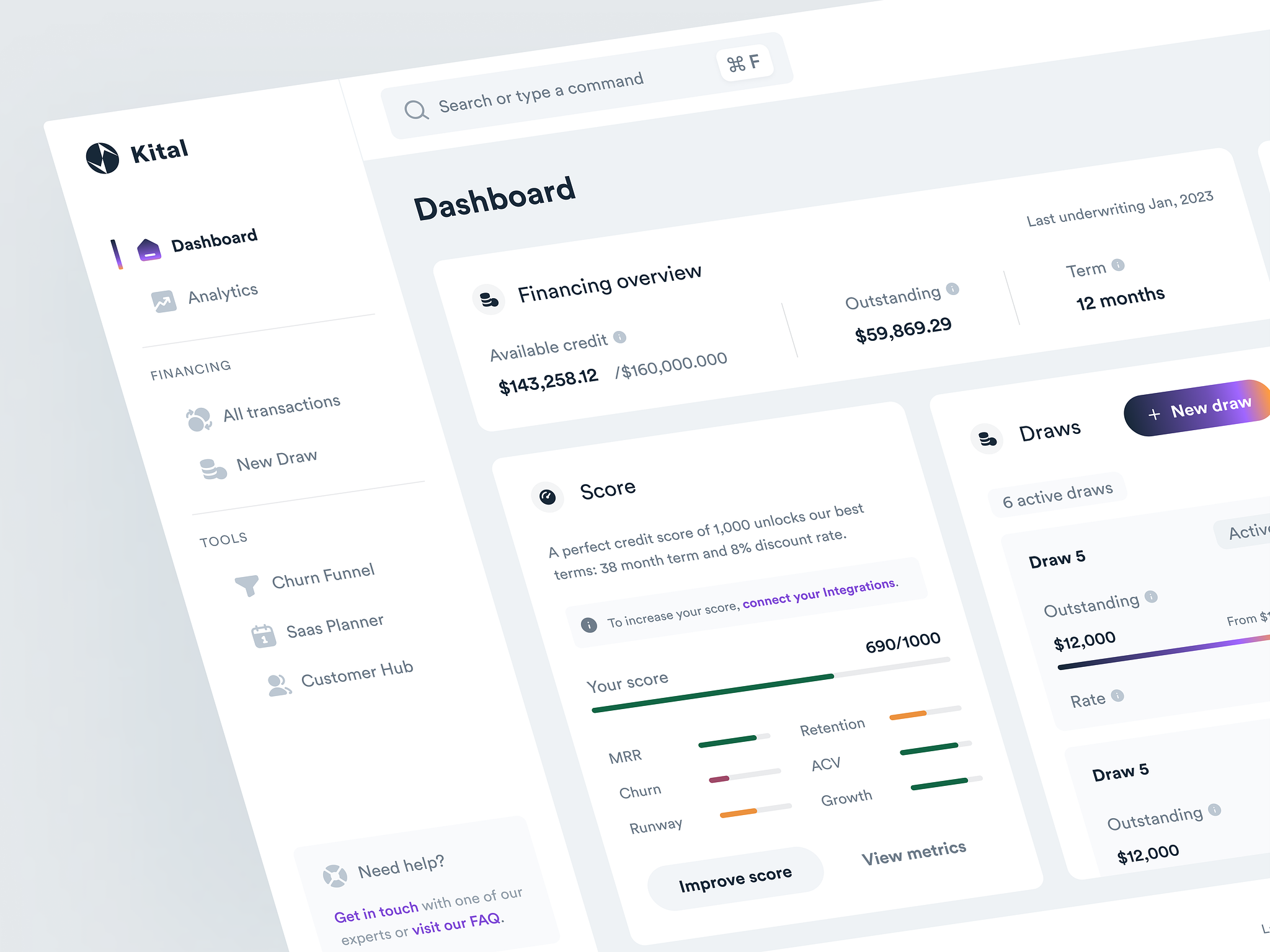 Dashboard & financing overview by Juliette Lagache for Caraka on Dribbble