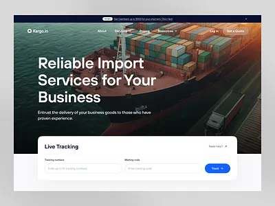 Landing Hero: Kargo.in Landing Page business cargo courir design export import landingpage minimal package sass shipping web