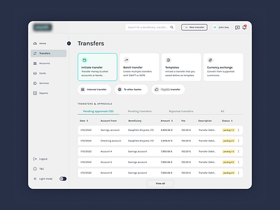 Transfers - Portal design high fidelity ui ux