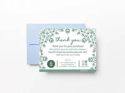 Mughal-Inspired Natural Motifs - thank you card flower & leaves canva template personal touch thank you card thank you design template
