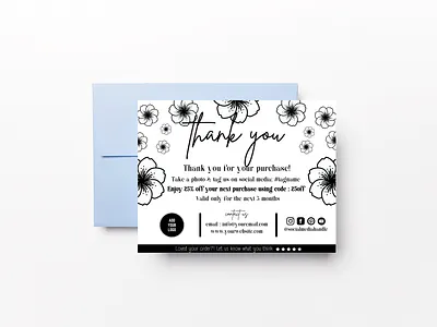 Black & White Mandala Flower Outline - thank you card flower personal touch