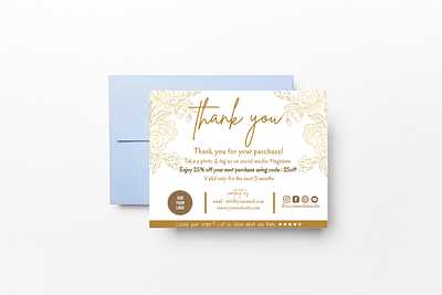 Gold Metallic Flowers Outline - thank you card flower & leaves personal touch