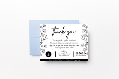 Black & White Organic Floral Decorative - thank you card flower personal touch