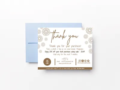 Gold Flower Outline - thank you card flower & leaves collection personal touch