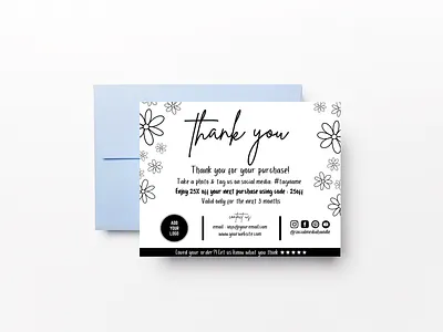 Black & White Flower Outline - thank you card flower & leaves co personal touch
