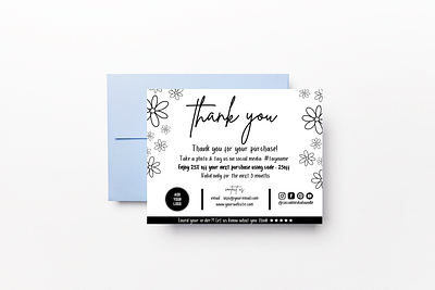 Black & White Flower Outline - thank you card flower & leaves co personal touch