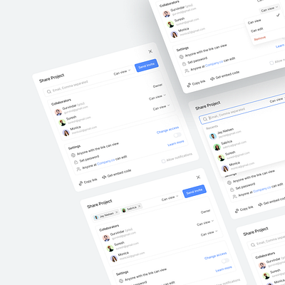 Task Management - Share project app clean ui collaborator component dark theme design system member minimal pop up product project man search share project task mangement ui ui kit user interface ux web workflow