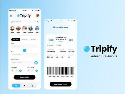 Flight Ticket Mobile App Design UI UX app clean design flight graphic design minimal mobile ticket trip ui ux