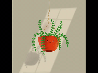 Happy Hanging plant 🪴 3d animation art black brown design digital digitalart graphic design green illustration leaf nature plant pot procreate rope sand shadow water