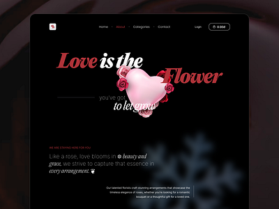 Flowers Shop - Landing page concept clean dark darkmode darktheme flowers shop landing page love product design roses typography ui ux web design