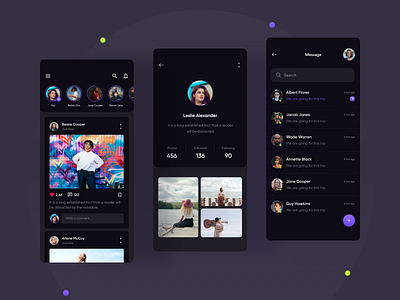 Social Media App (Dark mode) app app design app message app profile application design clean dark mode ios minimal mobile app mobile ui social app trendy ui design ux design