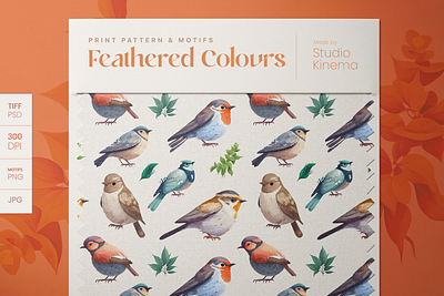 Feathered Colours | Seamless Pattern By Studio Kinema birds botanical colourful creative market cute design digital download illustration pattern seamless pattern studio kinema vivid