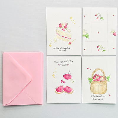 For the Love of Strawberries cute design illustration message cards stationary strawberry