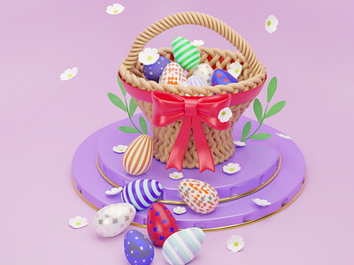 Easter Eggs Basket 🧺 3d 3d basket 3d easter 3dbasket 3dillustration blender easter easter basket easter egg