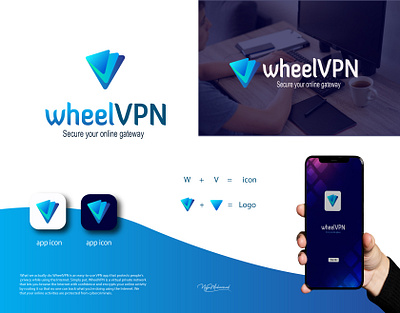 " Wheel VPN " App icon Logo app icon logo app logo application logo brand idinty brand logo branding design graphics design icon illustration lettermark logo design logo folio logo ideas logos monogram seven type of logo software logo vpn logo wheel logo