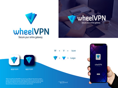 " Wheel VPN " App icon Logo app icon logo app logo application logo brand idinty brand logo branding design graphics design icon illustration lettermark logo design logo folio logo ideas logos monogram seven type of logo software logo vpn logo wheel logo