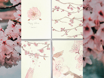 Springtime Illustrations: Cherry Blossoms cherry blossoms cute design illustration message cards sakura stationary watercolour