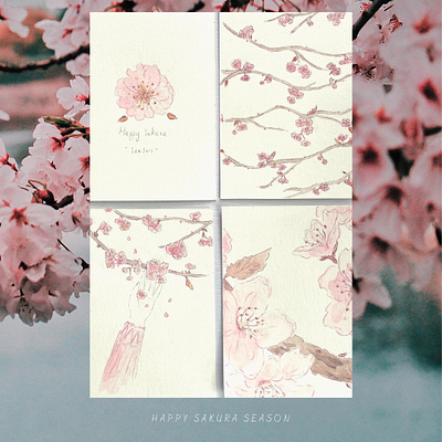 Springtime Illustrations: Cherry Blossoms cherry blossoms cute design illustration message cards sakura stationary watercolour