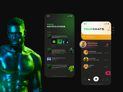 Fitness Gym App | notifications | Chats branding chat design graphic design gym gymapp logo messages notification ui ux workout workoutapp