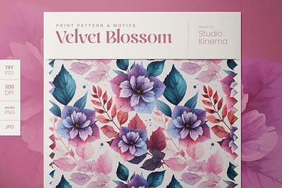 Velvet Blossom | Seamless Pattern By Studio Kinema blossom creative market cute design resources digital download flowers garden illustration pattern pink seamless pattern studio kinema
