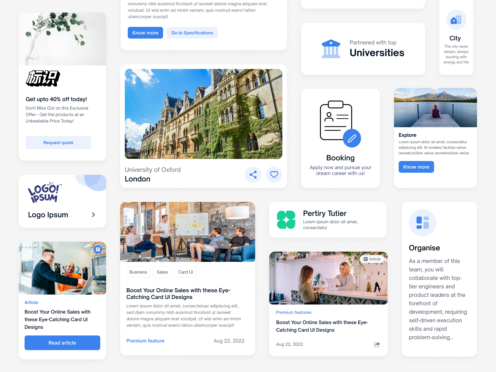 Card UI designs blue color blue theme card card ui card with images design inspiration logo property rounded corner card ui ui design web design white