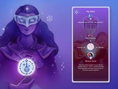 Evrmore – archetypes for an AI-based app ai app design archetypes artificial intelligence case study character character design emotions future futurism gaming icons illustration illustrator mental health painting process self care self care app work process