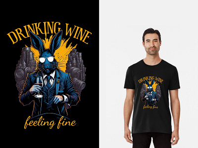 Drinking Wine Feeling Fine Rabbit Comic Illustration Design ai bunny comic style design drinking drunk feeling fine glass graphic design hare illustration print rabbit suit t shirt wine