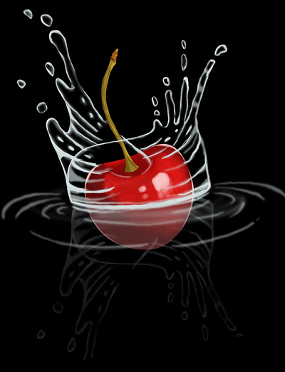 Falling cherry 🍒 into water 💦 cherry on water digital art fruits frutas illustration procreate