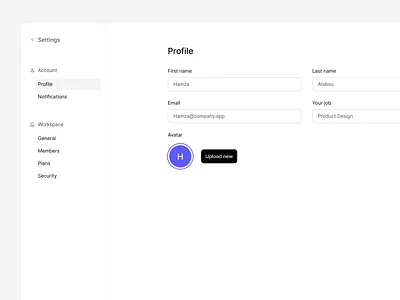 Settings — Profile minimalist product design profile settings saas saas design settings settings page software design ui ux