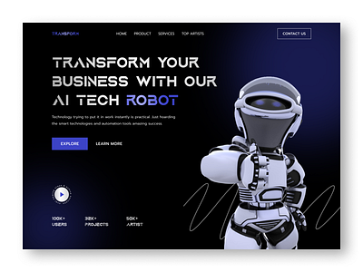 AI-Powered Robots Tech Landing page ai landing page ai technology business chatgpt dark landing page product robot robotics tech ui ui ai ui artificial intelligence uiux