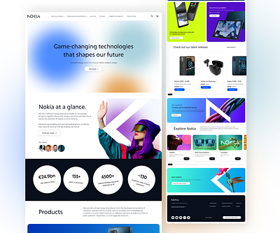 Nokia Website Redesign ✨ animation blue color palette colors designsystem figma futuristic gradient logo modern neat nokia nokia logo prototype redesign typography ui uitrend userinterface ux